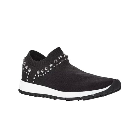 Jimmy Choo Shoes - Jimmy Choo Verona Knit Sneakers Shoes Womens 38 8 Black White Slip On Studded